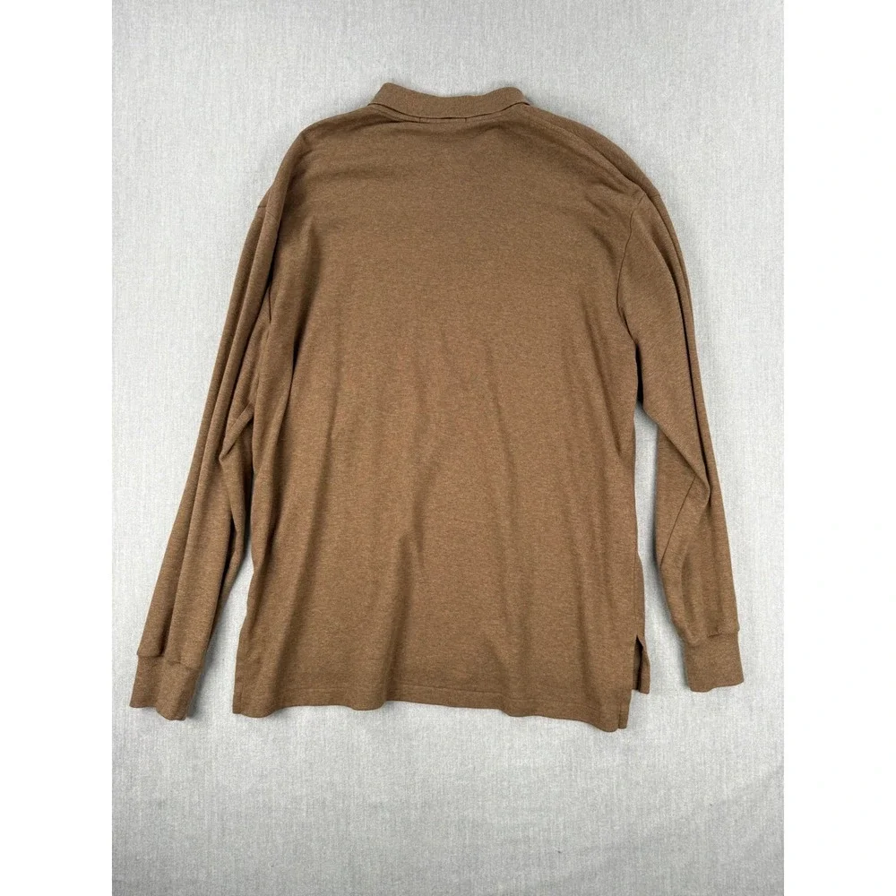 Polo Ralph Lauren Mens Brown Long Sleeve Cotton Polo Shirt Large‎ L Pony Logo